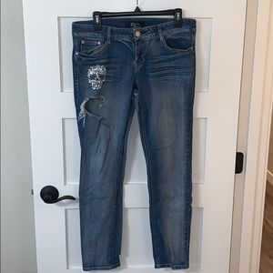 Straight Leg Jeans w/Flower Skull Rhinestones 9/11